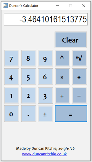 Screenshot of my C# calculator