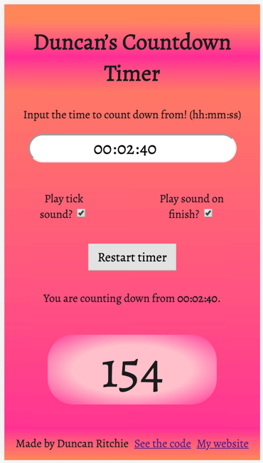 Screenshot of my countdown timer