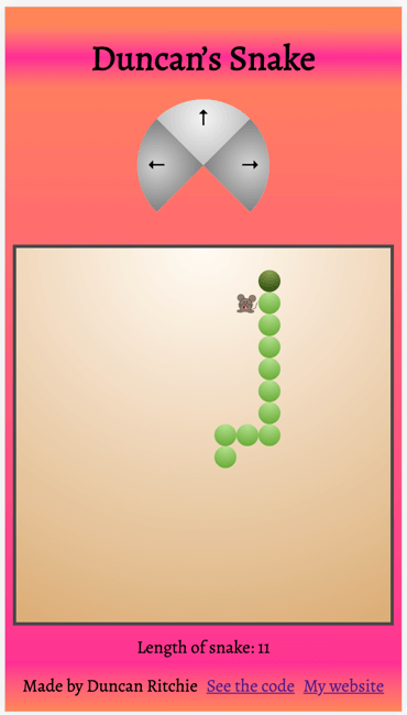 Screenshot of my JavaScript snake